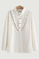 Blouse Women Spring Ruffled Collar Floral Lace Tops Loose Long Sleeve Style Shirts Curve Clothes
