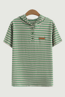 Women Summer Cotton Stripe Hooded Tees Short Sleeve Tops Oversized Curve Clothes