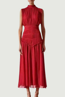 Women Dress Temperament Party Dresses Sleeveless Stand Collar Maxi Dress Fairy Long Vintage Dresses Spring Summer