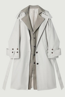 Women Trench Coat Single Breasted Patchwork Fake Two Windbreaker Loose Long Ladies Overcoat Autumn