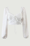 Woman Sweet Cute Jacquard Lace-up Tube Top Short Blouse Summer Long Sleeve Backless Crop Top Shirt