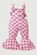 Toddler Kid Baby Girls Valentine Day Casual Jumpsuit Pink Sleeveless Heart Suspender Flared Pants Outfit