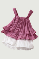 Baby Girl Solid Textured Layered Tank Top Shorts Set