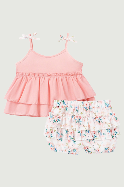 Toddler Girl Layered Camisole and Floral Elasticized Shorts Set