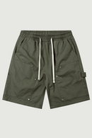 American Style Washed Solid Color Knee-length Shorts Casual Short Pants Mens Summer Loose Drawstring Elastic Waist Multi-Pocket