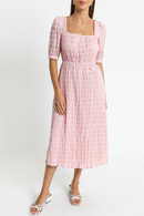 Square Neck Short Sleeve Dresses For Women Casual Elastic Waist Summer Dress Sexy V Back Tie shirred Elegant Midi Dress