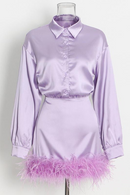 spring Women Dress Feathers Patchwork Long Sleeves Shirt Dresses Black Purple Vintage Sexy Autumn Women