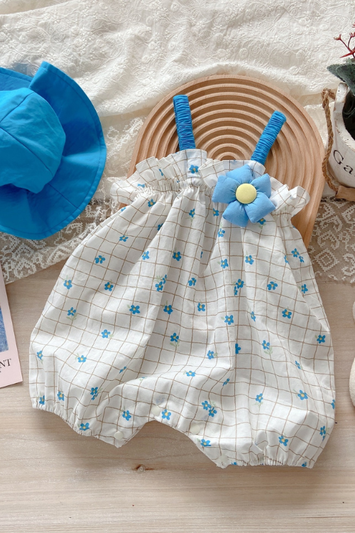 Summer Cute Sweet Baby Girl Romper Hat  Outfits Newborn Baby Thin Cotton Suspenders Clothes