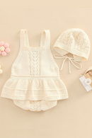 Baby Spring Autumn Clothes Set Knitted Sleeveless Romper Triangle Crotch Button Jumpsuit+Hats Toddler Baby Girls