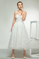 elegant ivory sweetheart neck appliques lace wedding dress tea length simple bridal gowns a line wedding dresses