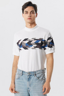 Mens Funny Knitted Graphic T-shirts Half High Neck Short Sleeve