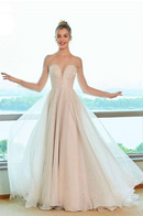 scoop neck wedding dress a line long sleeves appliques sequins lace floor length bridal outdoor church wedding dresses