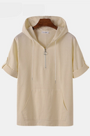 Men T-shirts Tops Short Sleeve Hooded Pullover Zip Roll Up Sleeve Tee Blouse Casual T Shirt Oversize