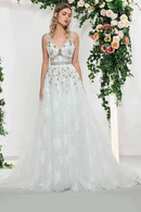 Dress elegant ivory sleeveless a line appliques sleeveless beading wedding dress