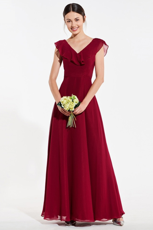 Red spaghetti straps a line bridesmaid dress backless wedding party women floor length bridesmaid dress