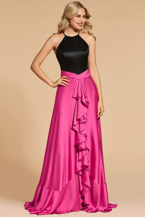 Dress evening dress scoop neck a line elegant sleeveless floor-length ruffles wedding party formal dress evening dresses