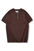 Summer Men Heavy Cotton T Shirt Solid Round Neck Short Sleeve Basic Shirt Male Leisure Knitted Henry Tshirt