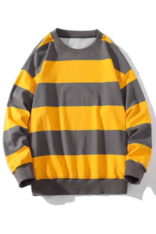 Spring Fall Men Striped Sweatshirt America Style Vintage Long Sleeve Casual Loose Pullovers Unisex School Streetwear Chic Tops