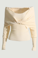 Irregular Slimming Pullovers For Women Slash Neck Long Sleeve Patchwork Lace Up Knitting Sweaters Female Spring