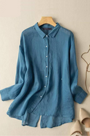 Women Cotton Loose Tops Tunic Casual Solid Lapel Blouse Long Sleeve Shirts Elegant Spring Button Up