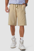 Casual Shorts for Men Solid Mid-waist Drawstring Knee Length Cotton Shorts Summer Streetwear Straight Bottoms