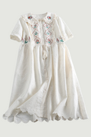 Embroidered Dress Short Sleeves Doll Collar Lace Midi Dress