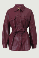 Leather Belted Jacket New Lapel Long Sleeve Women Coat Spring Autumn