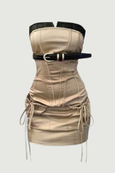 Women's Mini Dress Lace Up Party Club Strapless Dresses Sexy Elegant Vintage Bodycon Dress for Women Ladies Summer