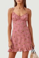 Beach Dresses For Women Elegant Ruffle Hem Vintage Floral Chiffon Mini Dress V Neck Sleeveless Spaghetti Strap Summer Dress