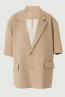 Women Khaki Shoulder Padded Casual Blazer Lapel Half Sleeve Jacket Tide Spring Autumn