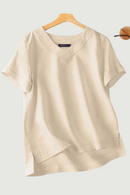 Summer Solid Tops Woman Short Sleeve V-Neck Chemise Female Loose Casual Cotton Blouse Oversize