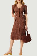 Summer Dress Polka Dot Vintage Elegant Midi Dress Round Neck Short Sleeve Buttoned Waist Slim Dresses For Women Clothes