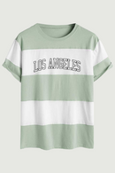 Cotton T-shirt for Men Short Sleeves Round Neck Streetwear Tees LOS ANGELES Letter Striped Preppy Tops