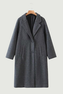 Vintage Women Dark Woolen Coat Autumn Ladies Single Breasted Loose Casual Coat Girls Chic Outwear