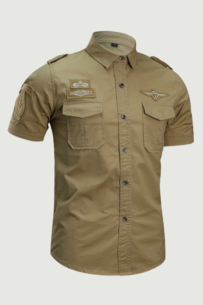 Summer Military Shirt Men Cotton Short Sleeve Army Shirts Male Air-Force Tactical Badge