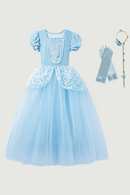 Little Girls Blue Cinderella Dress Up Children Puff Sleeve Elegant Prom Party Dress Kids Girl Birthday Princess Costume