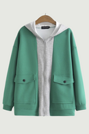 Hoodies Women Spring Street Style Splice Block Sweatshirt Loose Zip Outewear Curve Clothes