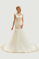 ivory mermaid appliques wedding dress long sleeves trumpet button floor length bridal outdoor church wedding dresses