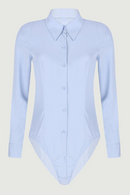 Women Bodysuit for Office Lady Turn-down Collar Long Sleeve Button Down Easy Care Work Bodysuit Shirt for Evening Cocktail Party
