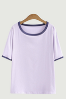 Basic T-Shirt Women Summer Contrast Big O-Neck Tees Short Sleeve Tops Oversized Curve Clothes