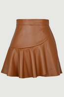 Womens Side Invisible Zipper High Waist Leather Skirts Irregular Ruffled Mini Skirt Rave Party Clubwear Streetwear