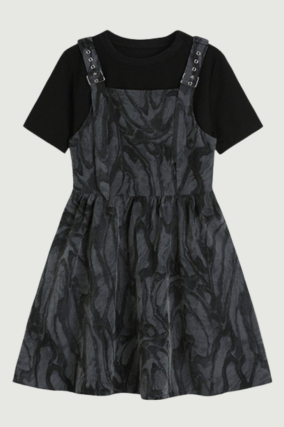 Women's Dresses Two-Piece Set Gothic Short Sleeve T-Shirts Tops Female Elegant Vintage Chic Suspender Dress Summer