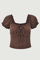 Women Shirt Blouse Vintage Style Casual Elegant Chic Square Collar Short Sleeve Shirt Clothes