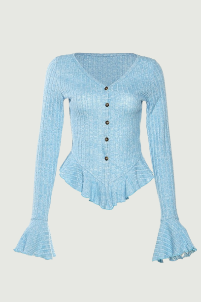 Women T-Shirt Basic Solid Color Long Sleeve V-Neck T Shirt Blue Vintage Tee Top