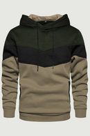 Mens Clothing Stylish Color Block Hooded Sweatshirt Jackets Coats Long Sleeve Fleece Lined Warm Pullover Tops Streetwear