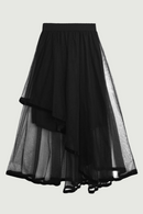 Autumn Women Tulle Skirt Black Vintage Casual Elegant High Waist Mesh Pleated Midi Skirts Female Loose Long Skirts