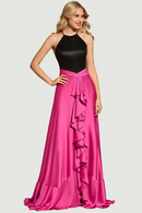 Dress evening dress scoop neck a line elegant sleeveless floor-length ruffles wedding party formal dress evening dresses