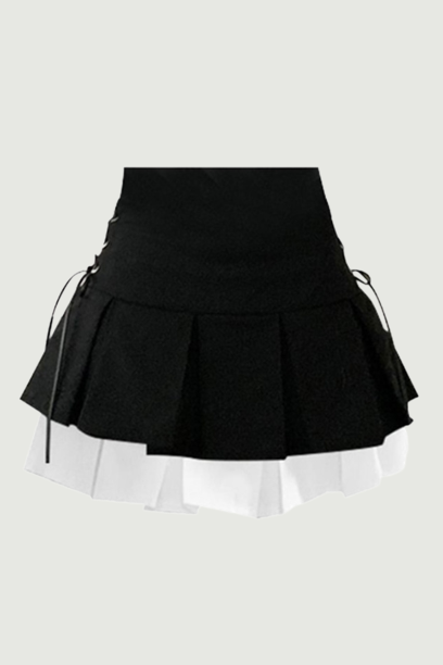 Summer Black Skirt Style Women Lace Up Pleated Skirt Vintage Sexy Chic Short A-Line Mini Skirt