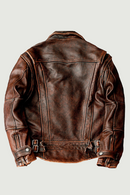 Style genuine Leather jacket Vintage brown cowhide coat Men biker jacket Leather coat