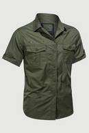 Summer New Men Military Tactical Short-sleeved Shirt Cotton Casual Loose Top Men Lapel Solid Single-breasted Shirt